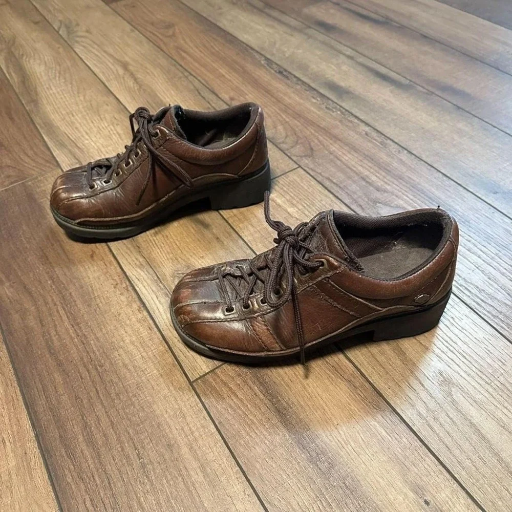 Y2K Harley Davidson Women's‎ Heeled Platform Brown Leather Shoes US 7